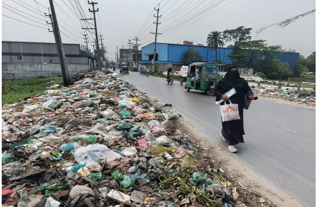 ঢাকা কেরানীগঞ্জের সড়কে বর্জ্য-আবর্জনার স্তূপ, ঝুঁকিতে জনস্বাস্থ্য